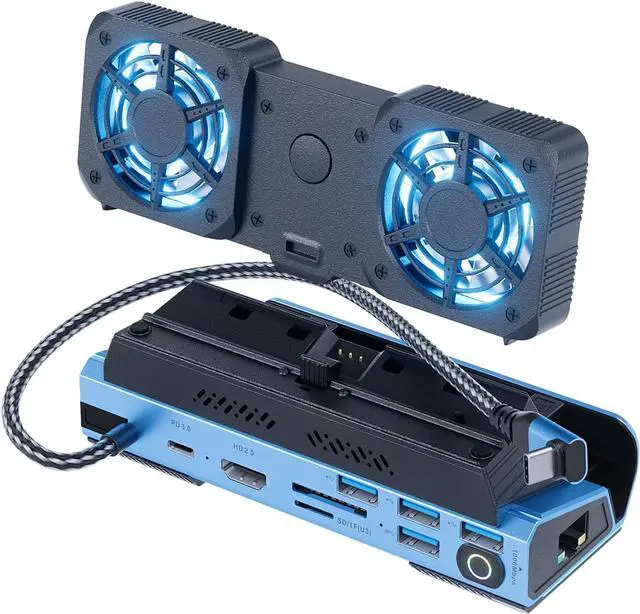Main image of Detachable Dual Cooling Fans 15 in 1 Steam Deck Docking Station with 4K@60Hz 4 USB Ports,1000Mbps,SD/TF Slot,USB-C 100W PD,HD2.0 40Gbps Adapter for Steam Deck/Rog Ally/Switch/Legion Go