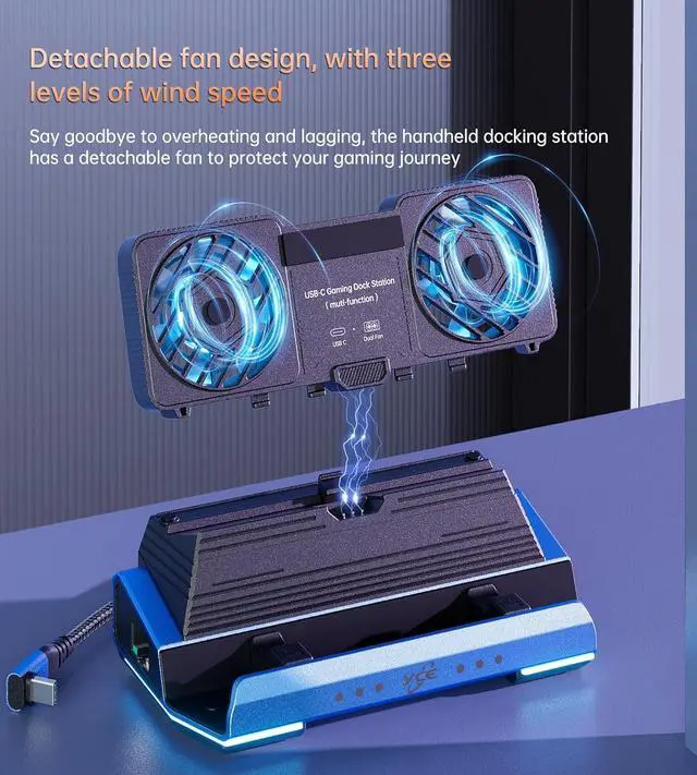 Alt view image 5 of 6 - Detachable Dual Cooling Fans 15 in 1 Steam Deck Docking Station with 4K@60Hz 4 USB Ports,1000Mbps,SD/TF Slot,USB-C 100W PD,HD2.0 40Gbps Adapter for Steam Deck/Rog Ally/Switch/Legion Go
