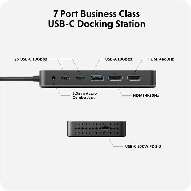 Alt view image 2 of 7 - Drive Next Dual 4K HDMI 7 Port USB C Docking Station for M Series MacBook PC Chromebook 2x File Transfers w/ 10Gbps USB Ports Dual 4K Docking Station Charges w/ 100W PD Power Passthrough Port