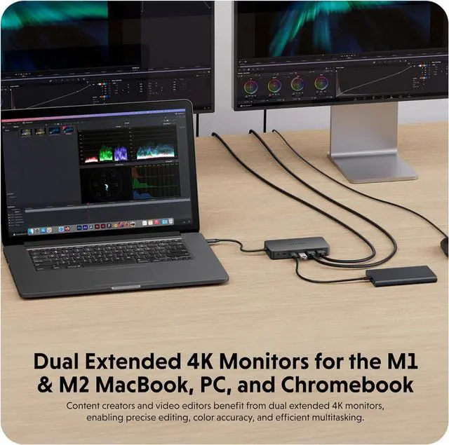 Alt view image 3 of 7 - Drive Next Dual 4K HDMI 7 Port USB C Docking Station for M Series MacBook PC Chromebook 2x File Transfers w/ 10Gbps USB Ports Dual 4K Docking Station Charges w/ 100W PD Power Passthrough Port