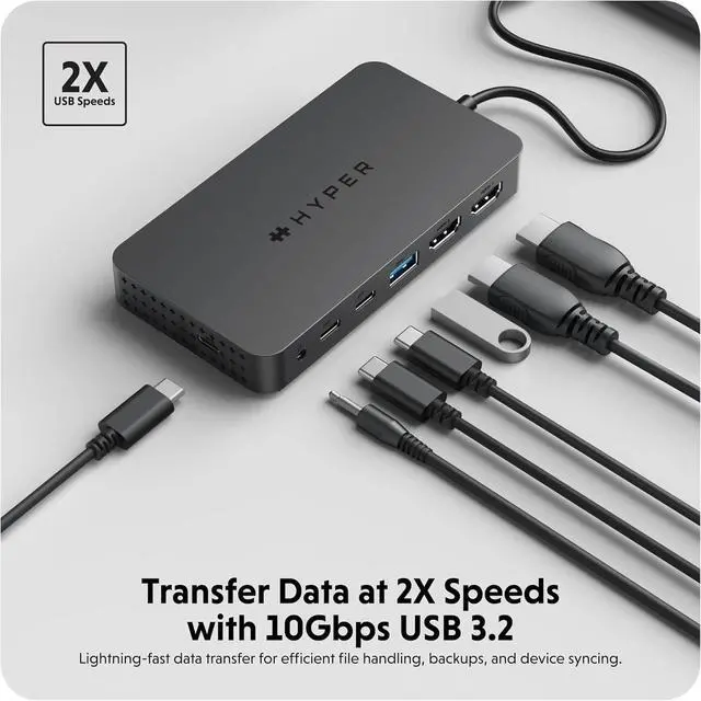 Alt view image 4 of 7 - Drive Next Dual 4K HDMI 7 Port USB C Docking Station for M Series MacBook PC Chromebook 2x File Transfers w/ 10Gbps USB Ports Dual 4K Docking Station Charges w/ 100W PD Power Passthrough Port