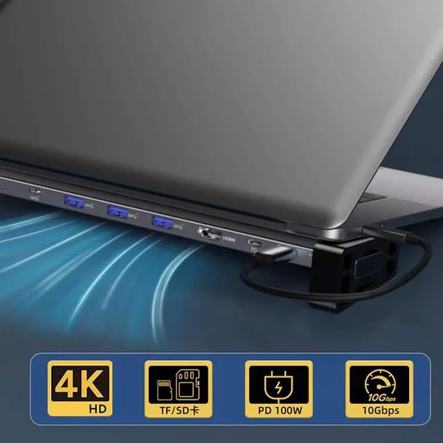 Alt view image 2 of 7 - 9 Port USB C Adapter for EFFICIENT Connection with Rj45 Ethernet 1000Mbps PD100W 4K60hz Video and Memory Card Slots