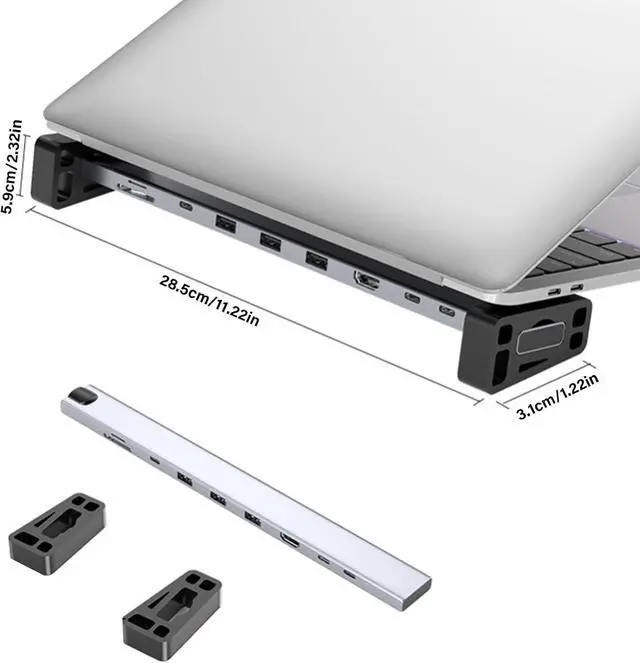 Alt view image 5 of 7 - 9 in 1 USB C Docking Station with Detachable Stand Feet and Multiple USB A Port Rj45 Ethernet 1000Mbps PD100W 4K60hz