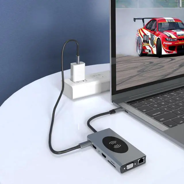 Alt view image 4 of 6 - FixtureDisplays® 14 in 1 USB C Docking Station Dual Monitor Triple Display USB C Hub Multiple Adapter with 2 HDMI, 5 USB 3.0, Audio, SD/TF Card Reader, PD,VGA,RJ45 15794-NPF