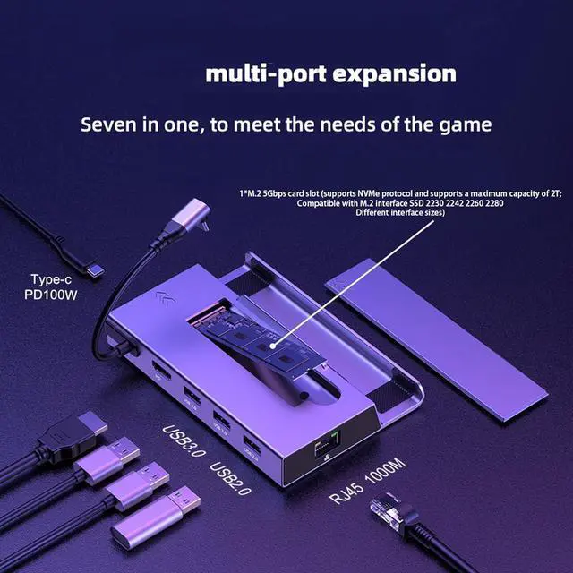 Alt view image 6 of 7 - 7in 1 Docking Station for X/SteamDeck with HDMI2.0 USB Port and Gigabit Ethernet Port