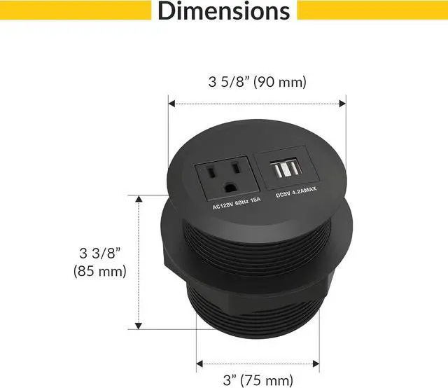 Alt view image 2 of 5 - Brixwell QH0B-002 Docking Station 281,1 Outlet,1 USB A Port and 1 US C Port Black Finish