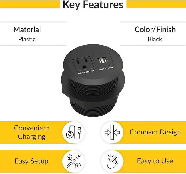 Alt view image 3 of 5 - Brixwell QH0B-002 Docking Station 281,1 Outlet,1 USB A Port and 1 US C Port Black Finish