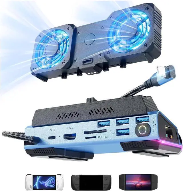 Alt view image 4 of 7 - 10 in 1 Docking Station, USB C Docking Station 4K 60Hz 2.0 Gigabit Ethernet 100W PD 4 USB 3.0 M.2 NVMe Slot Dual Cooling Fans