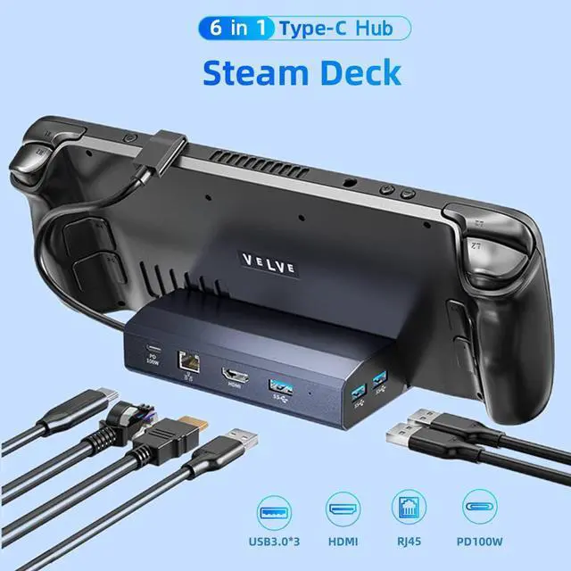 Alt view image 3 of 7 - 6 in 1 Steam Deck Docking Station, YMY Multiport Steam Deck Dock with HDMI 2.0 4K@60Hz, Gigabit Ethernet, 3 USB-A 3.0 and Full Speed Charging USB-C Port Compatible with Valve Steam Deck