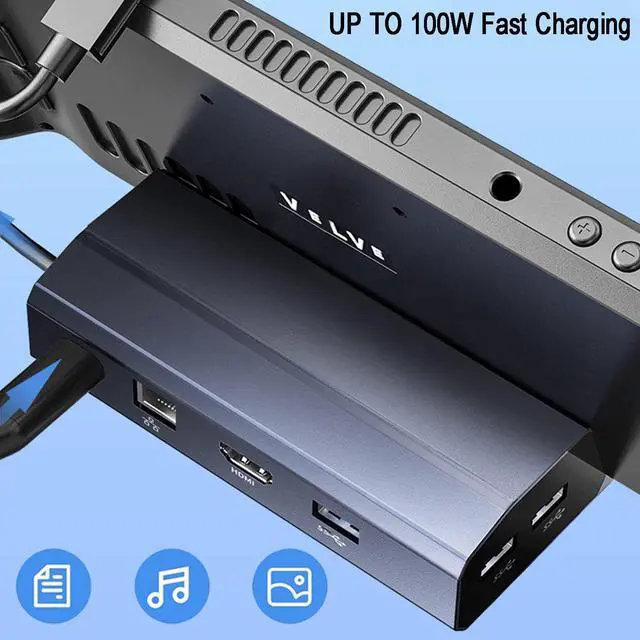 Alt view image 4 of 7 - 6 in 1 Steam Deck Docking Station, YMY Multiport Steam Deck Dock with HDMI 2.0 4K@60Hz, Gigabit Ethernet, 3 USB-A 3.0 and Full Speed Charging USB-C Port Compatible with Valve Steam Deck