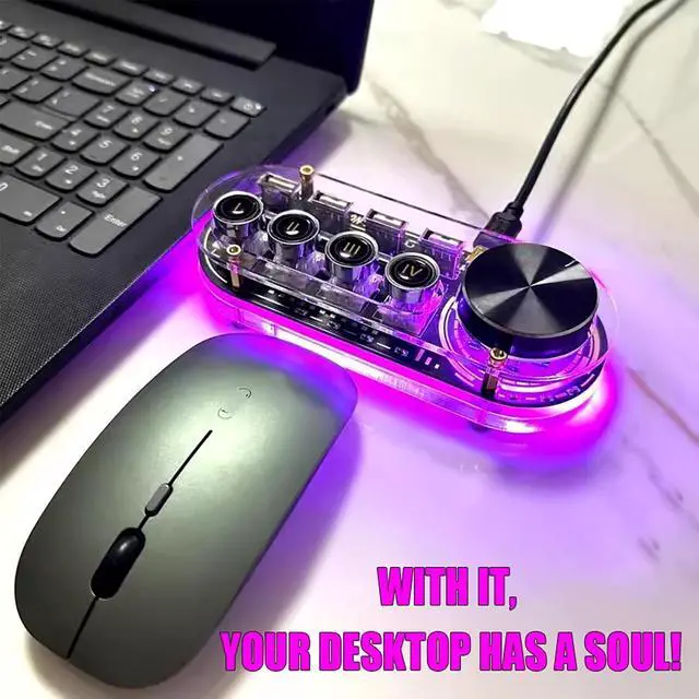 Alt view image 5 of 6 - USB Docking Station, HUB Docking Station Multimedia Audio Controller Night Light with 3 USB2.0 Ports 1 USB Power Port USB Volume Control Knob (Emoji Keycaps)