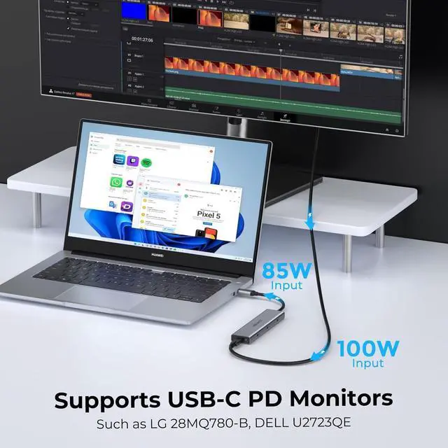 Alt view image 3 of 7 - USB C Video Output Hub, Dual Monitor Docking Station Supports USB-C PD Monitor and 100W Power Bank