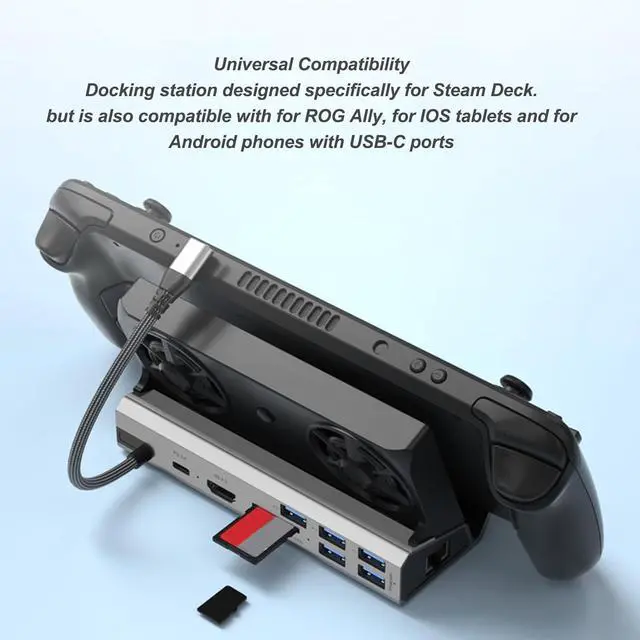 Alt view image 4 of 7 - 10 in 1 Game Console Docking Station, 4K 60Hz HD Output, 100W Fast Charging, Gigabit Ethernet, Compatible with Steam Deck, ROG Ally, and USB C Devices