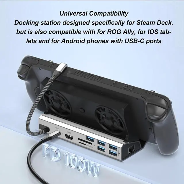 Alt view image 6 of 7 - 10 in 1 Game Console Docking Station, 4K 60Hz HD Output, 100W Fast Charging, Gigabit Ethernet, Compatible with Steam Deck, ROG Ally, and USB C Devices