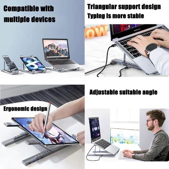 Alt view image 3 of 7 - 8-in-1 USB-C Laptop Stand, 2025 Upgraded Civilizek Laptop Stand, USB C Dock Tablet Stands with 4k HDMI, 2 USB 3.0, Pd 100w, Universal Dock Station for Home, Office