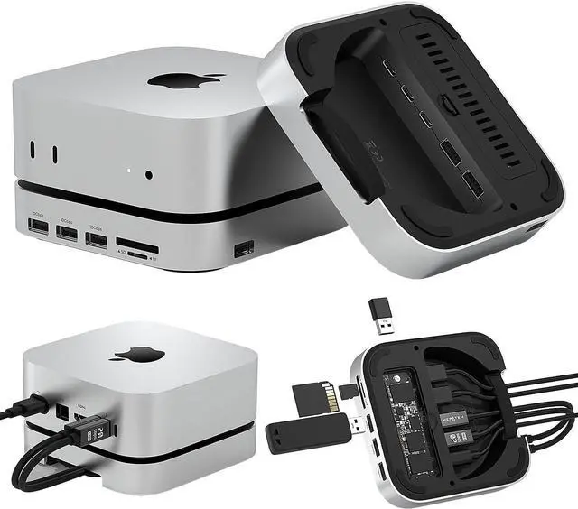 Main image of Mac mini M4 Dual Channel Dock & Desk Mount with 4TB M.2 NVMe SSD Enclosure, 10Gbps USB A/C Data Port, SD/TF Card Slot, 4K@60HZ HDMI, Mac mini M4 Aluminum Dock Stand & Hub