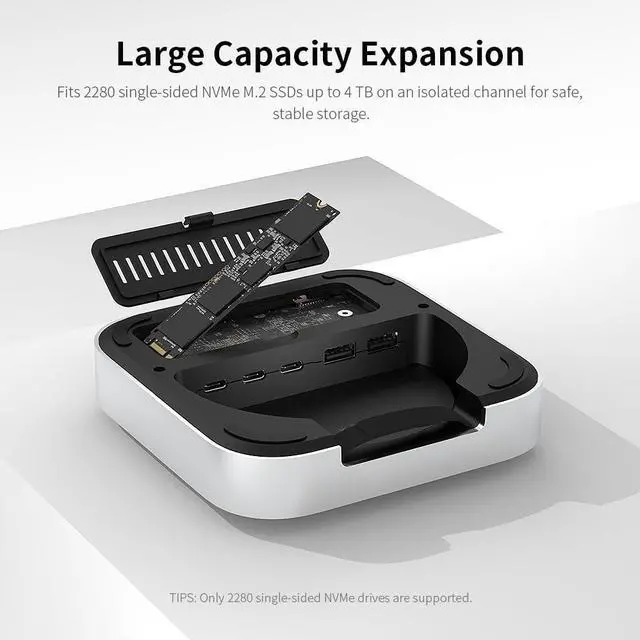 Alt view image 5 of 7 - Mac mini M4 Dual Channel Dock & Desk Mount with 4TB M.2 NVMe SSD Enclosure, 10Gbps USB A/C Data Port, SD/TF Card Slot, 4K@60HZ HDMI, Mac mini M4 Aluminum Dock Stand & Hub