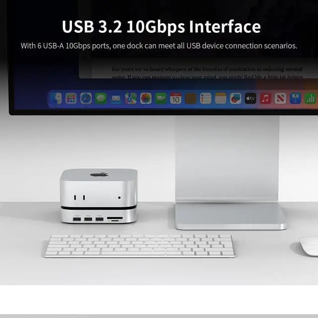Alt view image 6 of 7 - Mac mini M4 Dual Channel Dock & Desk Mount with 4TB M.2 NVMe SSD Enclosure, 10Gbps USB A/C Data Port, SD/TF Card Slot, 4K@60HZ HDMI, Mac mini M4 Aluminum Dock Stand & Hub