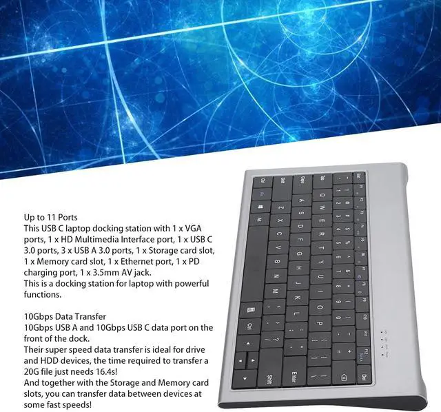 Alt view image 6 of 7 - 11 in 1 USB C Keyboard Hub, Wired Multifunctional Docking Station, 4K, 10Gbps Data Transfer, 100W PD Charging, 78 Key Layout Keyboard