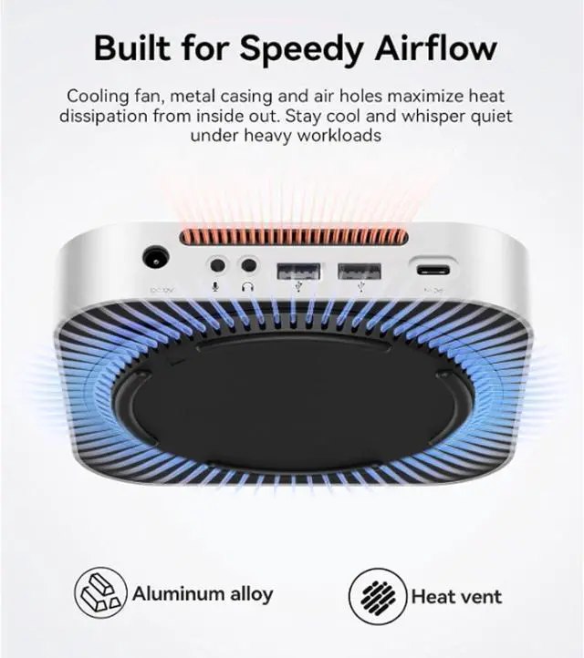 Alt view image 3 of 7 - Mini M4 Hub & Stand M.2 NVMe SSD Enclosure, 2x10G USB A Ports, 2x4.8G USB A Ports, USB C Charging, 3.5MM Earphone Jack, Aluminum (US Plug)