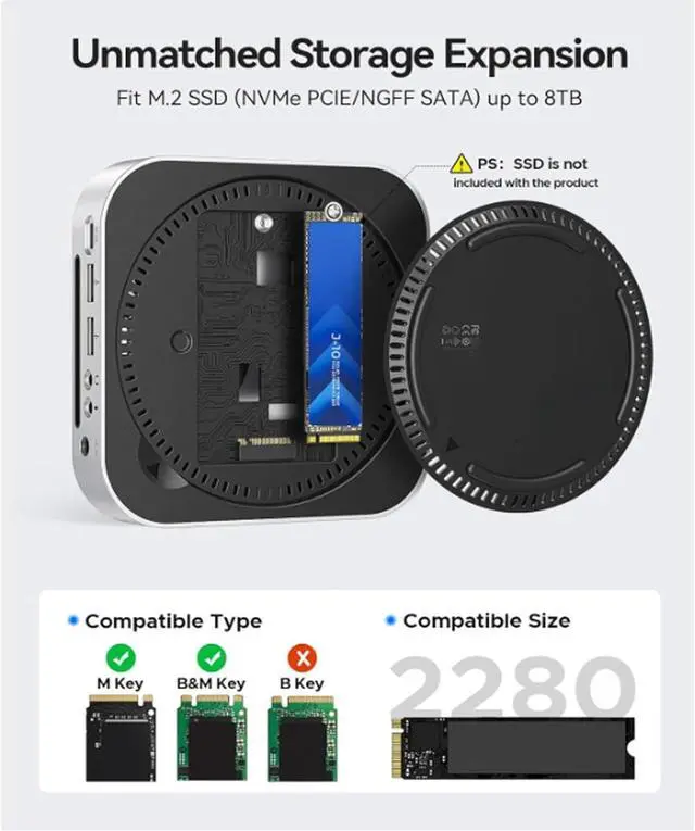 Alt view image 7 of 7 - Mini M4 Hub & Stand M.2 NVMe SSD Enclosure, 2x10G USB A Ports, 2x4.8G USB A Ports, USB C Charging, 3.5MM Earphone Jack, Aluminum (US Plug)