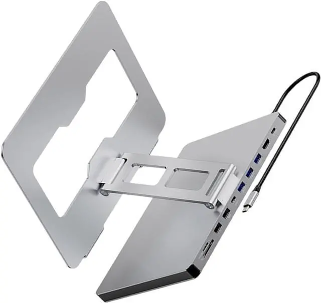 Alt view image 3 of 7 - 10 Port Laptop Docking Station and Folding Rising Base Holder and Comprehensive Device Protections Aluminum Stand