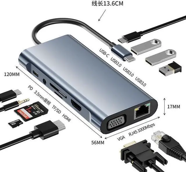 Alt view image 3 of 6 - ERTXGBA 11 in 1 3.0 Type Laptop Hub VGA