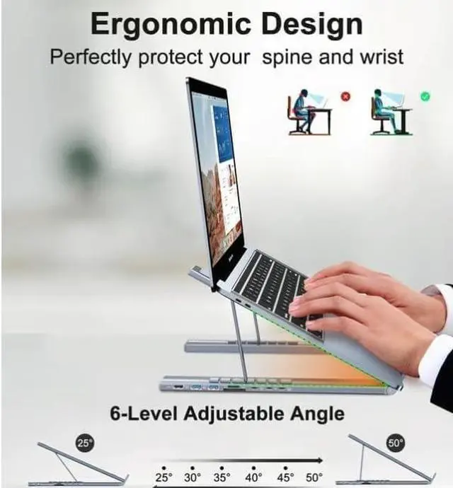 Alt view image 2 of 7 - Civilized 8-in-1 USB-C Laptop Stand, 8 in 1 USB C Hub with 4k HDMI, 2 USB 3.0, Pd 100w, Portable Adjustable Laptops Stands for Desk