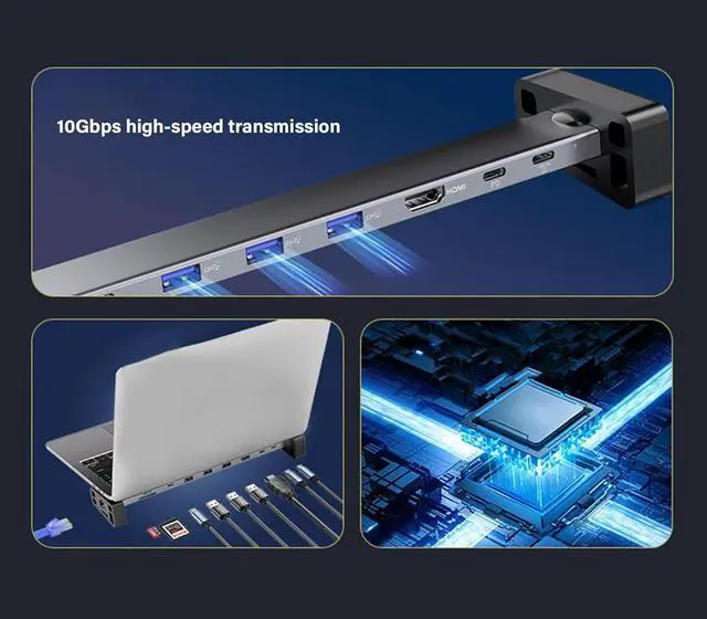 Alt view image 6 of 7 - 9 Port USB C Adapter for EFFICIENT Connection with Rj45 Ethernet 1000Mbps PD100W 4K60hz Video and Memory Card Slots