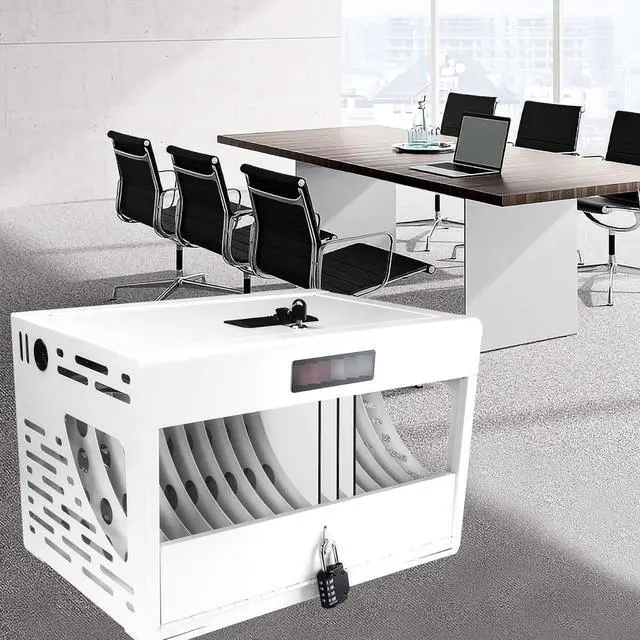 Main image of 16 Locking Charging Cabinet - White, Space-Saving for Office, with Protected Storage Laptops & Tablets Laptop Tablet Station 16, Lockable, White Cabinet, Classroom, Cable