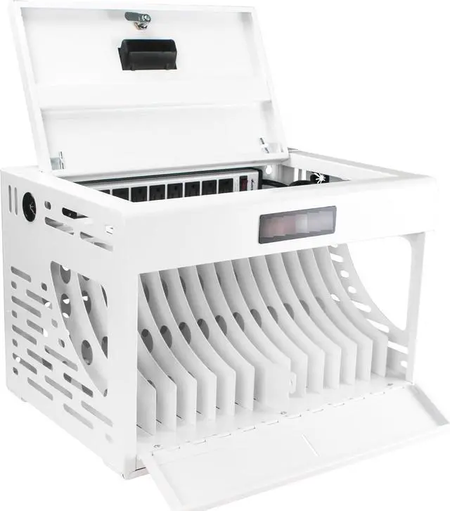 Alt view image 3 of 7 - 16 Locking Charging Cabinet - White, Space-Saving for Office, with Protected Storage Laptops & Tablets Laptop Tablet Station 16, Lockable, White Cabinet, Classroom, Cable