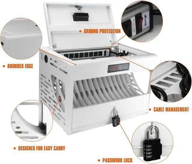 Alt view image 4 of 7 - 16 Locking Charging Cabinet - White, Space-Saving for Office, with Protected Storage Laptops & Tablets Laptop Tablet Station 16, Lockable, White Cabinet, Classroom, Cable