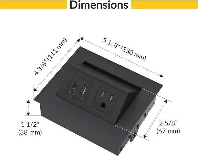 Alt view image 2 of 5 - Brixwell QHZ4-002 Hide A Dock Power Or Data Station 1 USB A Port at 10.5 Watts and 1 USB C Port at 12 Watts Version Black Finish