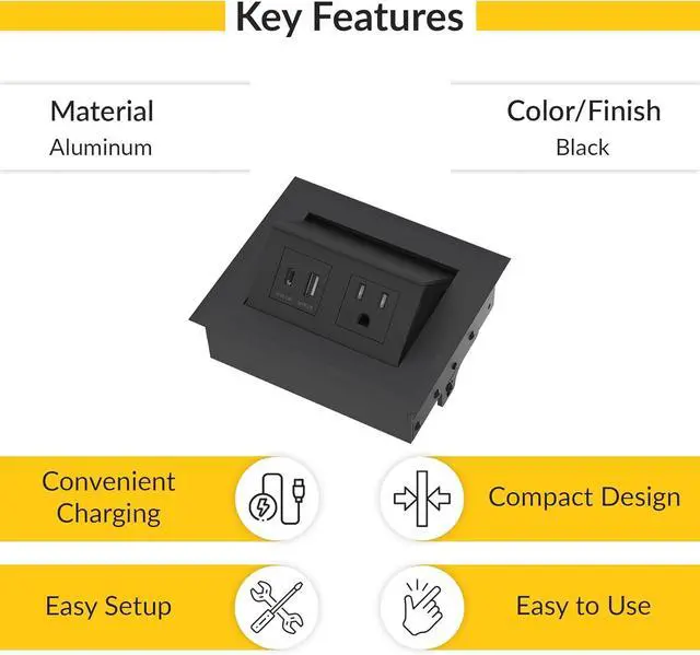 Alt view image 3 of 5 - Brixwell QHZ4-002 Hide A Dock Power Or Data Station 1 USB A Port at 10.5 Watts and 1 USB C Port at 12 Watts Version Black Finish