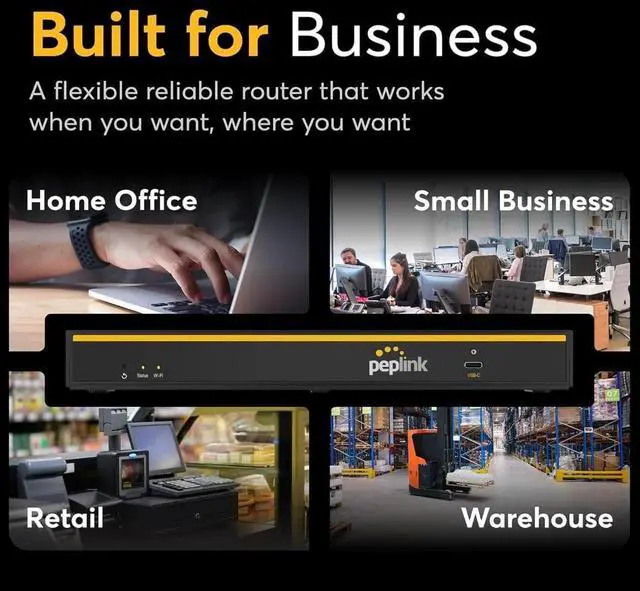Alt view image 6 of 7 - Peplink B-One Gigabit Dual WAN WiFi Router for Wireless Internet | 1GBps Throughput | 2X WAN Port, 4X LAN Port, Dual-Band 2X2 MIMO Wi-Fi | WAN Smoothing for Small Office & Home Connectivity