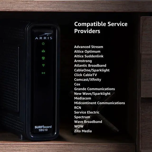 Alt view image 6 of 7 - ARRIS (SBG10) - Cable Modem Router Combo - DOCSIS 3.0 16 x 4 Gigabit & AC1600 WiFi, for Comcast Xfinity, Cox, Check with ISP for Compatibility [Not for Spectrum] 400 Mbps Max Internet Speeds
