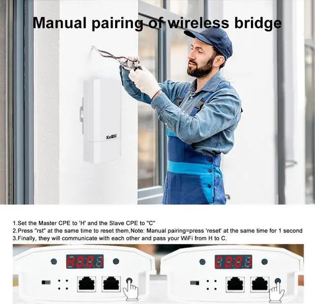 Alt view image 4 of 7 - KuWFi 2-Pack 300Mbps Wireless Bridge, Outdoor CPE WiFi Kit Point to Point Wireless Access Point 2.4G Internet Bridge 1KM Transmission Distance Solution for starlink Signal