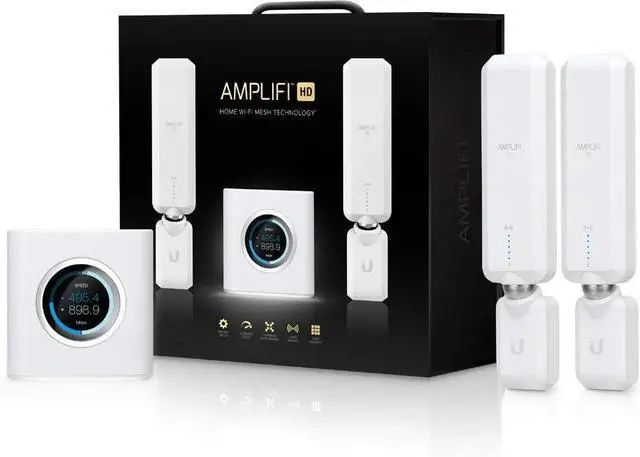 Main image of AmpliFi HD WiFi System by Ubiquiti Labs, Seamless Whole Home Wireless Internet Coverage, HD WiFi Router, 2 Mesh Points, 4 Gigabit Ethernet, 1 WAN Port, Ethernet Cable, Replaces Router & WiFi Extenders