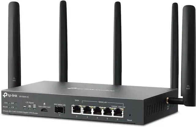 Alt view image 4 of 4 - TP-Link ER706W-4G Omada 4G+ Cat6 AX3000 Gigabit VPN Gateway Router | Wi-Fi 6 AX3000 Dual Band with LTE | Supports Omada Mesh | Easy Set-up