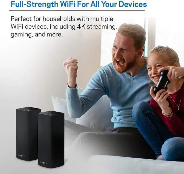 Alt view image 6 of 6 - Linksys WHW0302B Velop Intelligent Mesh WiFi System: AC4400, Tri-Band Wi-Fi Router, Wireless Network for Full-Speed Home Coverage (Black, 2-Pack)