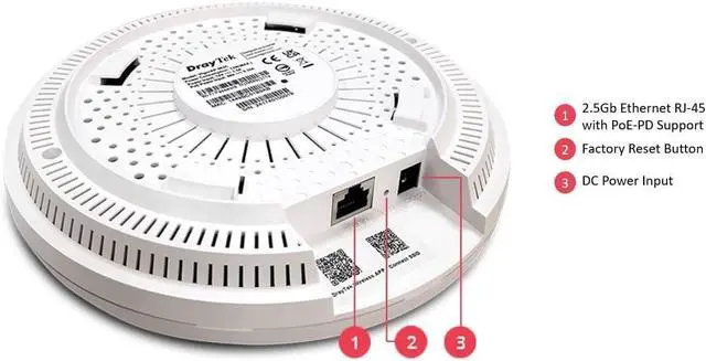 Alt view image 3 of 6 - DrayTek VigorAP 962C Dual-Band AX3000 WiFi 6 Access Point, Mesh, Repeater, Access Point Mode. 2.5Gb POE Uplink