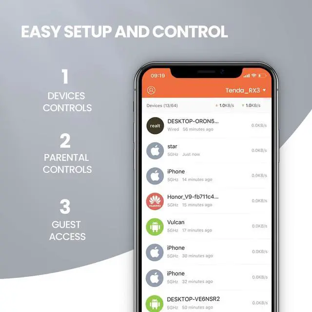 Alt view image 6 of 7 - Tenda Wi-Fi 6 Router AX1800 Smart WiFi Router (RX3) -Dual Band Gigabit Wireless Internet Routerwith MU-MIMO+OFDMA, 1.8GHz Quad-Core CPU, Up to 1200 Square Feet Coverage(4 Rooms) & 64 Devices