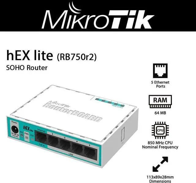 Alt view image 2 of 3 - Mikrotik hEX lite Ethernet LAN White Wired Router