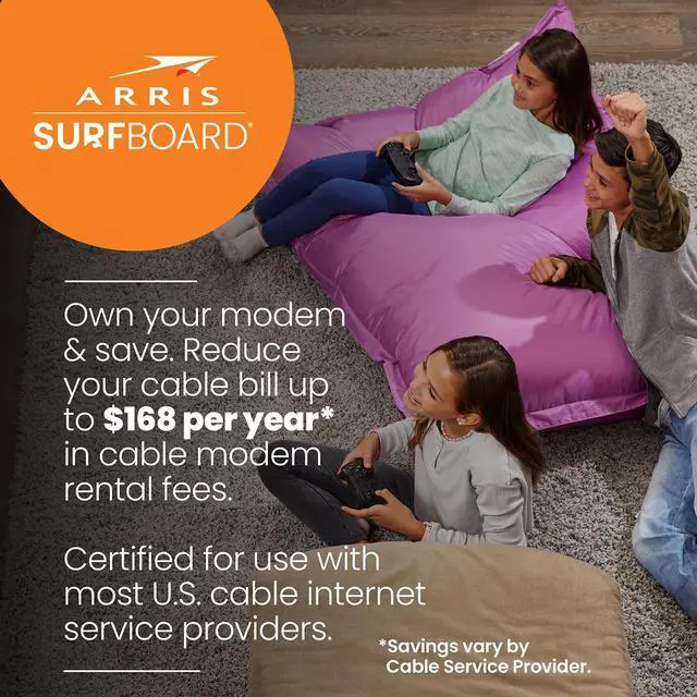 Alt view image 3 of 7 - ARRIS Surfboard SB6190 DOCSIS 3.0 White Modem & Arris Mesh Tri-Band Router System Bundle (WiFi 5, AC3800, WiFi Coverage up to 5,500 sq ft) | Mesh with Your Cable Internet
