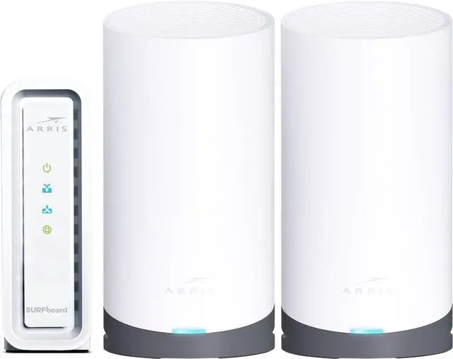 Alt view image 2 of 7 - ARRIS Surfboard SB6190 DOCSIS 3.0 White Modem & Arris Mesh Tri-Band Router System Bundle (WiFi 5, AC3800, WiFi Coverage up to 5,500 sq ft) | Mesh with Your Cable Internet