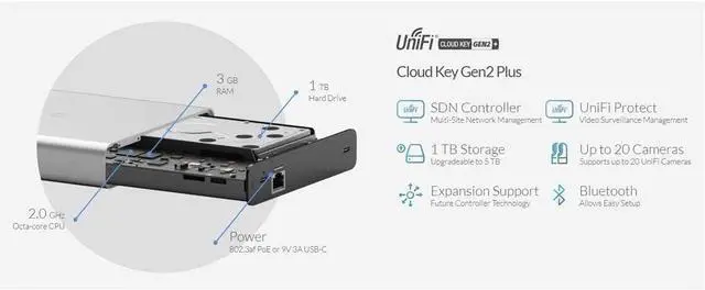Alt view image 7 of 7 - Ubiquiti UniFi Cloud Key Gen2 Plus (UCK-G2-PLUS), Single,dual band