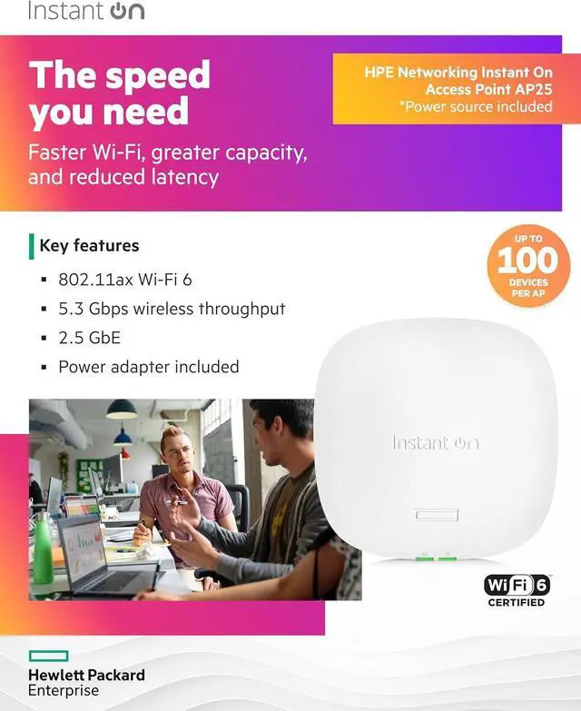 Alt view image 3 of 7 - HPE Networking Instant On Access Point AP25 4x4 WiFi 6 Indoor Wireless Access Point | Power Source Included | US Model (R9B32A)