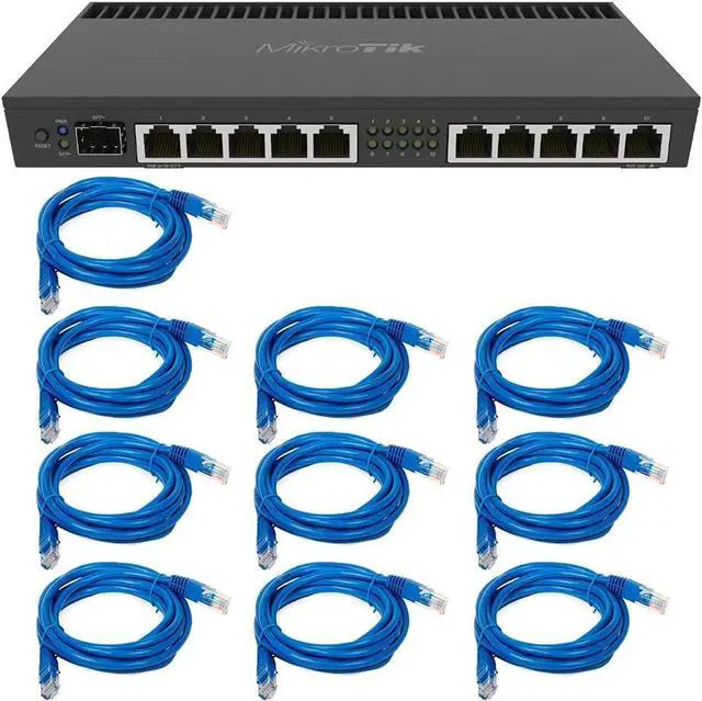 Main image of MikroTik RB4011iGS+RM 10xGigabit Port Router with a Quad-core 1.4Ghz CPU, 1GB RAM, SFP+ 10Gbps cage and Desktop case with Rack Ears + 10 Free Cat5e RJ-45 3 ft. Cable
