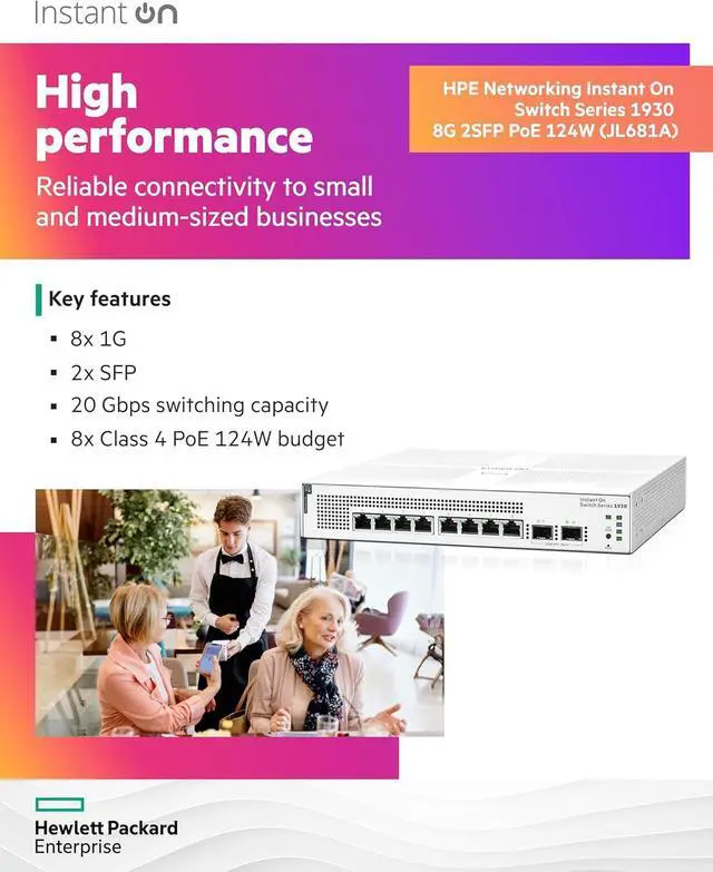 Alt view image 3 of 7 - HPE Networking Instant On Switch Series 1930 8-Port Gb Smart-Managed Layer 2+ Ethernet Switch with PoE | 8X 1G | 2X SFP | 8X CL4 PoE 124W | US Cord (JL681A#ABA)