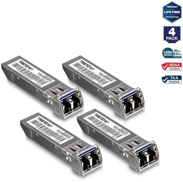 Alt view image 3 of 5 - TRENDnet SFP Single-Mode LC Module 4-Pack, TEG-MGBS10/4, For Single Mode Fiber, Distances up to 10km(6.2 Miles), Gigabit SFP, Supports Up to 1.25Gbps, IEEE 802.3z Gigabit Ethernet, Lifetime Protection